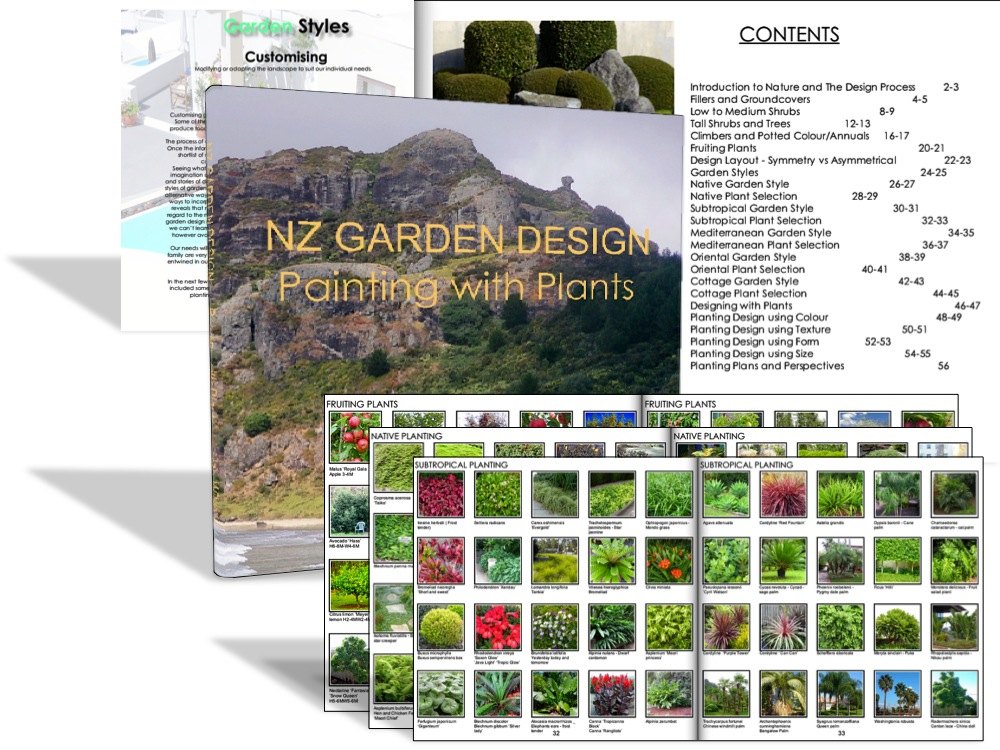 The NZ Garden Design book, Painting with Plants, open to a planting plate