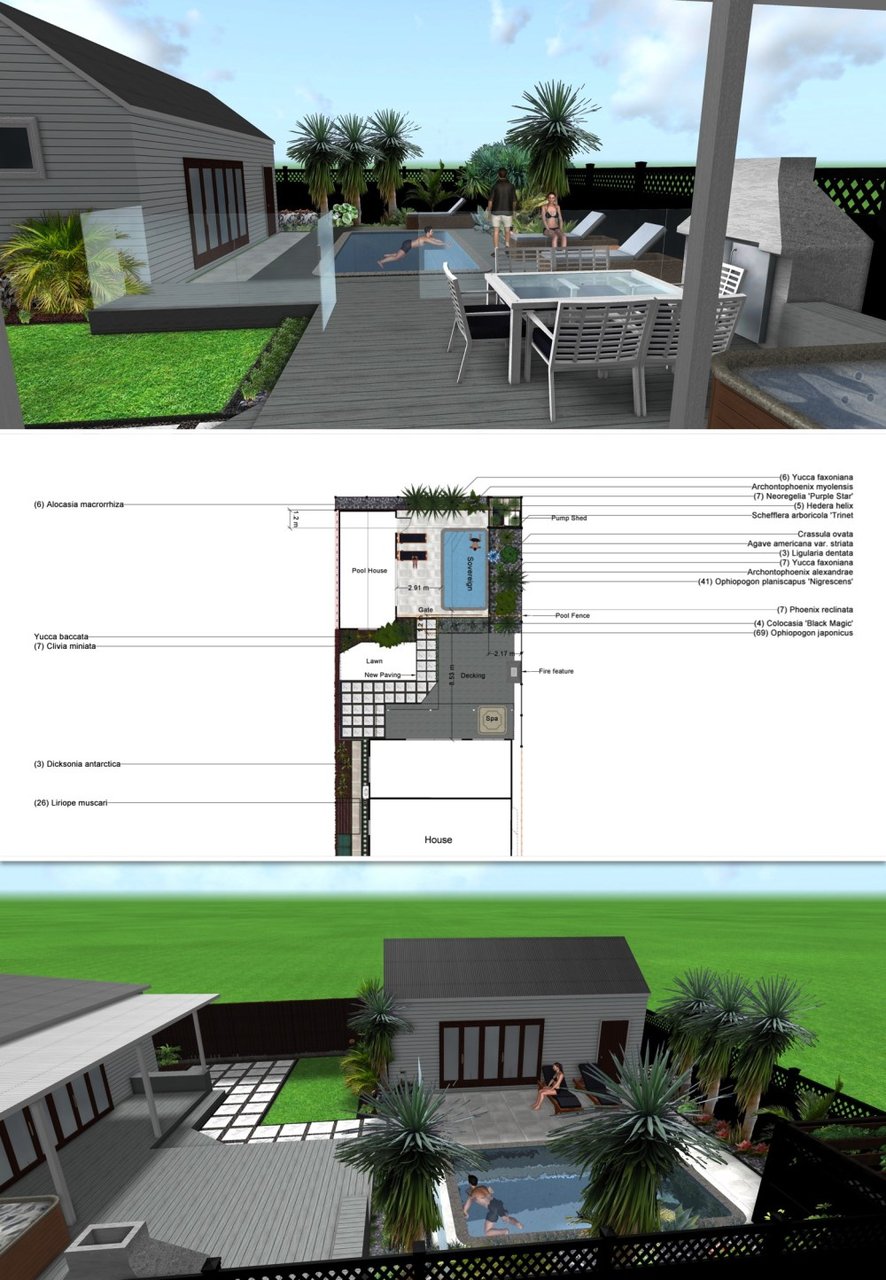 Greenhithe coastal garden, pool and lawn from concept to completion